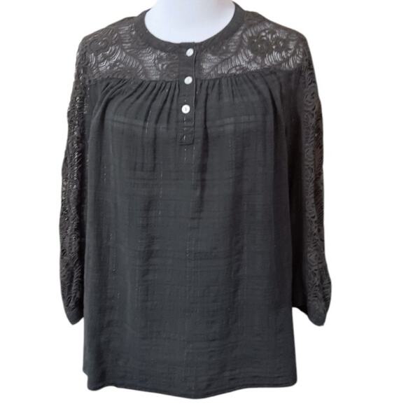 COLDWATER CREEK Peasant Blouse Top S Rustic Crochet Lace Country Prairie Western - Picture 1 of 10